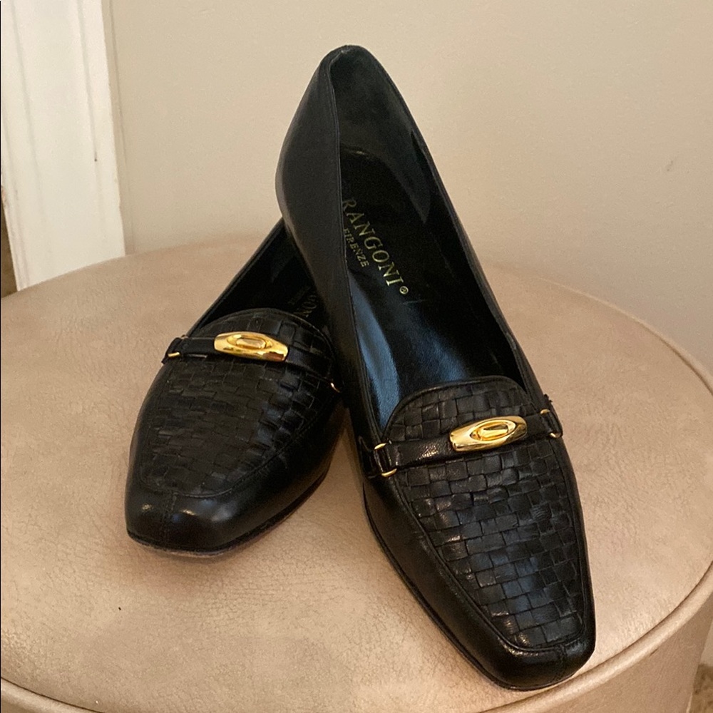 Rangoni Firenze Black Italian Leather Loafers with Woven Texture